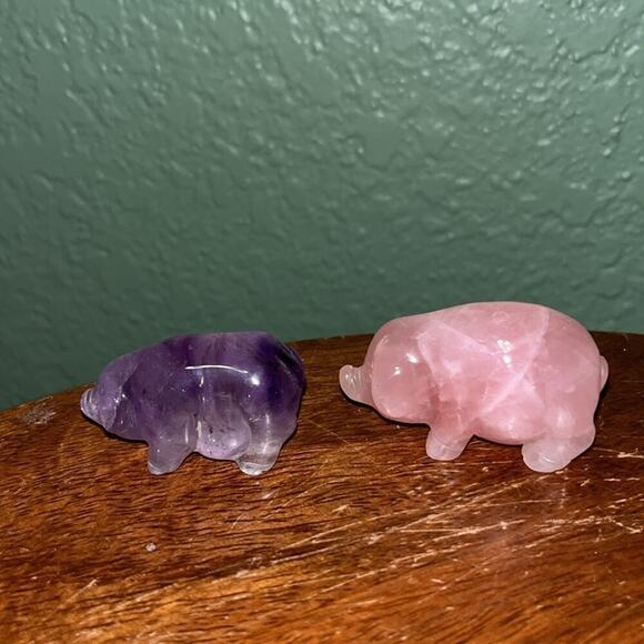Vintage Other - Pair natural crystal carved pigs